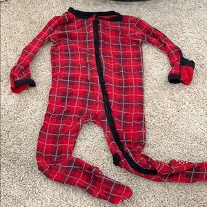 KicKee pants red plaid holiday zippered footie
